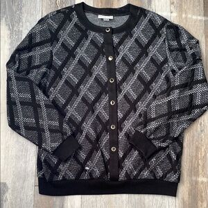 Alfred Dunner Black and Gray Geometric Cardigan